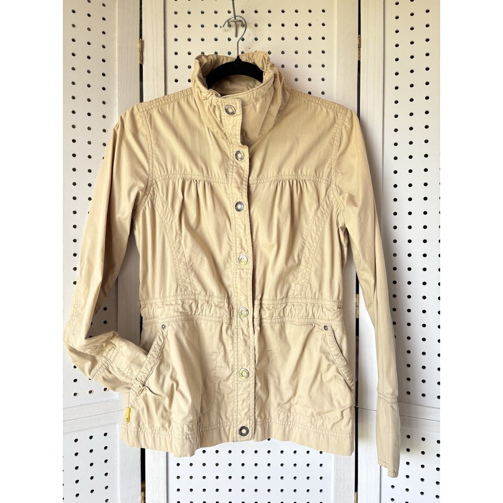LOLE Lightweight Jacket Cinch Waist Snap Front Beige Tan Khaki Spring Women's 6